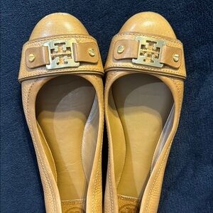 Tory Burch Tan Leather Flats with Gold Embellishment